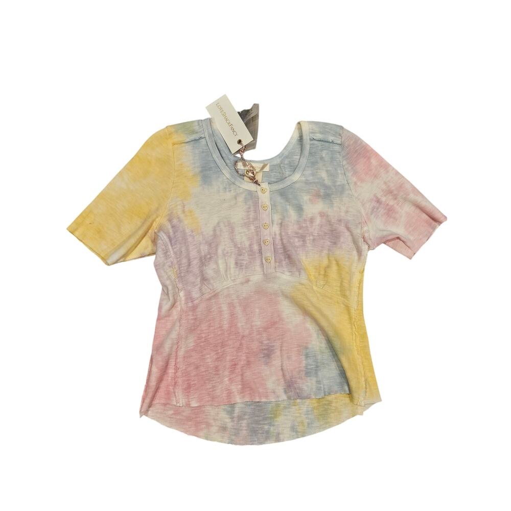 Love shack fancy aeris babydoll top womens small tiedye henley coquette pastel